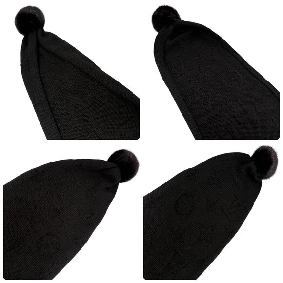 LOUIS VUITTON Vintage Monogram Escharpe Fur Scarf Shawl Black Cashmere [106439] - Picture 11 of 12